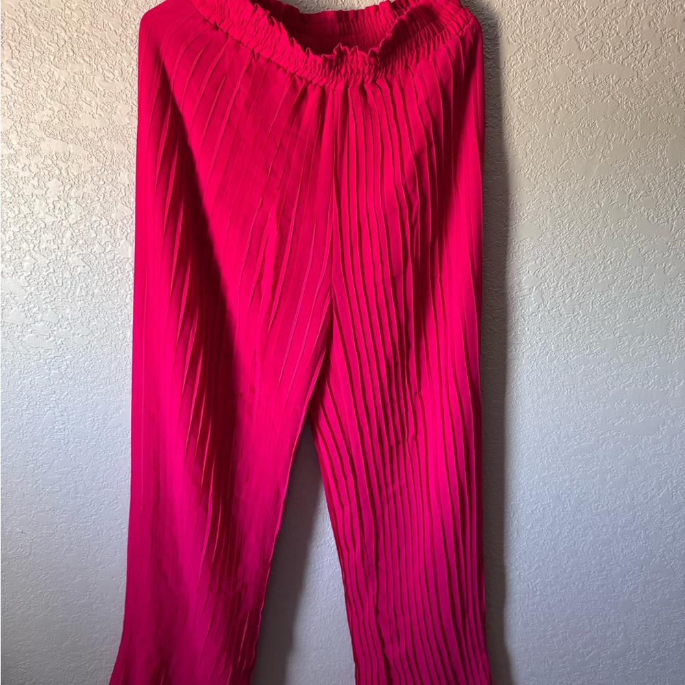 Japna flare hot pink pleated casual lightweight pants festival boho sz L y2k